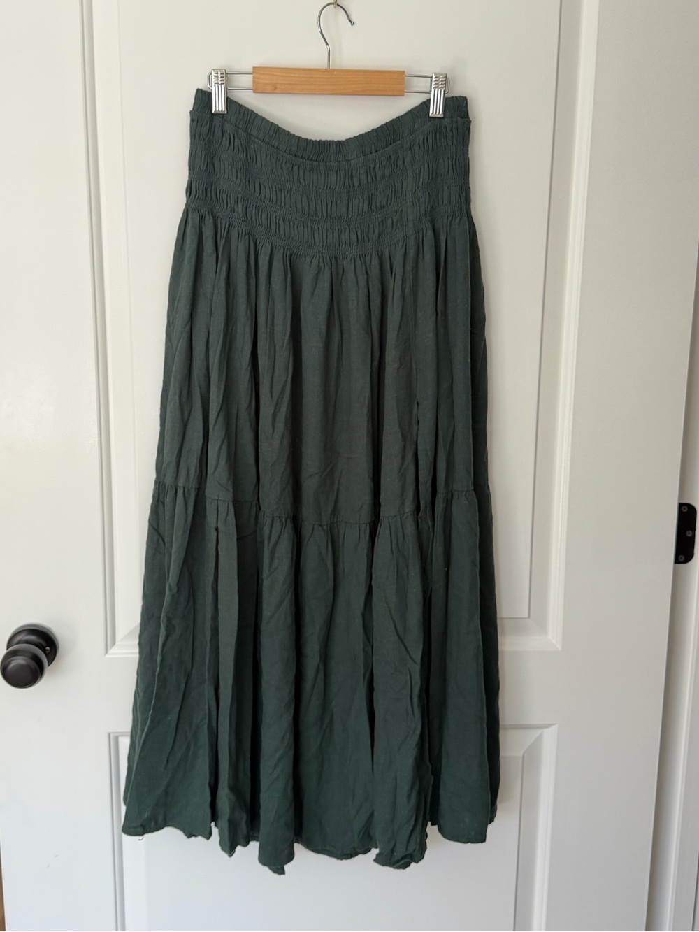 Natural Life Green Smocked Tiered Boho Maxi Skirt M